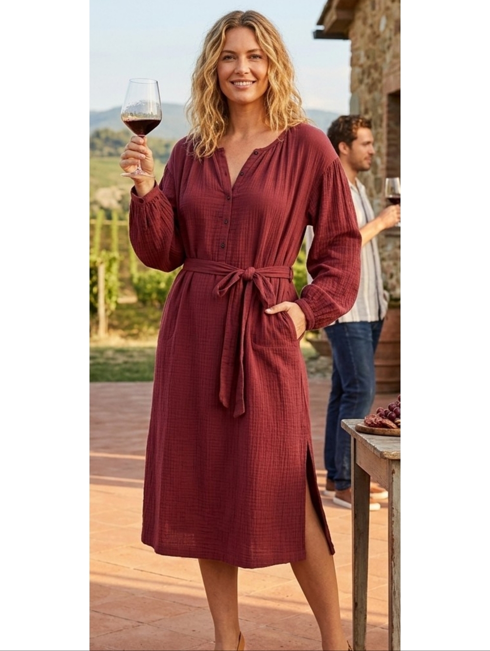 Universal Thread Balloon Long Sleeve Tie front Shirtdress New Orleans Red Size S